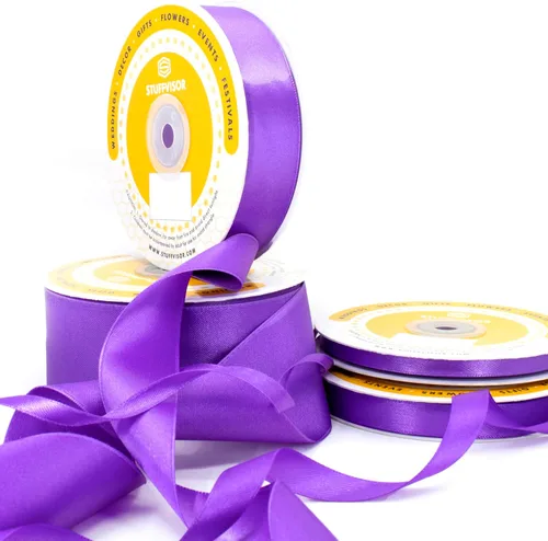 Miniatura 5 de Cinta de satén morado, 1/2 pulgada x 50 yardas, color sólido de doble cara, rollo de cinta gruesa y duradera, cinta 100% poliéster para envolver