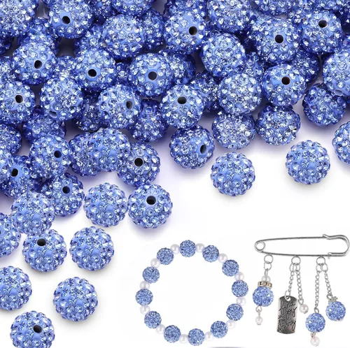 Miniatura 22 de 100 cuentas de diamantes de imitación de 0.394 pulgadas para la fabricación de joyas, 10 cuentas redondas brillantes de discoteca de Shamballa