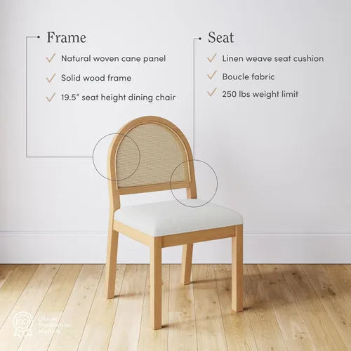 Miniatura 4 de Nathan James Bailey - Silla de comedor Boucle de 19 pulgadas, silla lateral tapizada con respaldo de ratán tejido natural y patas de madera maciza