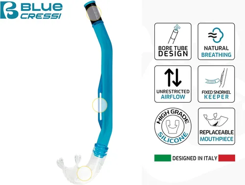 Miniatura 2 de Cressi Buceo Minimalista Fijo Keeper Snorkel - Fácil y Cómodo de Usar - Isla: Diseñado en Italia Azul translúcido/transparente/negro