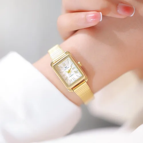 Miniatura 2 de CARLIEN Reloj de cuarzo para mujer, clásico, clásico, rectangular, impermeable, correa de acero inoxidable, pequeño, delicado, dorado, plateado