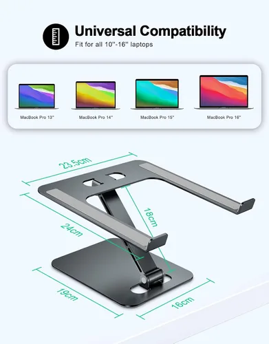 Miniatura 5 de RIWUCT Soporte plegable de aleación de aluminio para computadora portátil, soporte ergonómico de altura ajustable, soporte elevador portátil