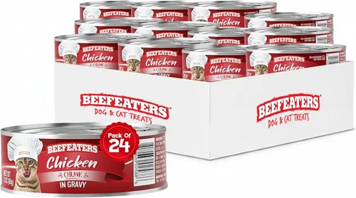 Beefeaters Chunk in Salsa - Golosinas para gatos de 3 onzas (paquete de 24 unidades), alimentos húmedos de primera calidad, ricos en vitaminas y