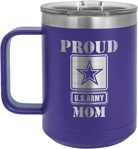 Miniatura 15 de PROUD ARMY MOM BLACK Taza de café de 15 oz con tapa deslizante Taza de café de viaje aislada Ideas de regalos del día de la madre de hijo o hija