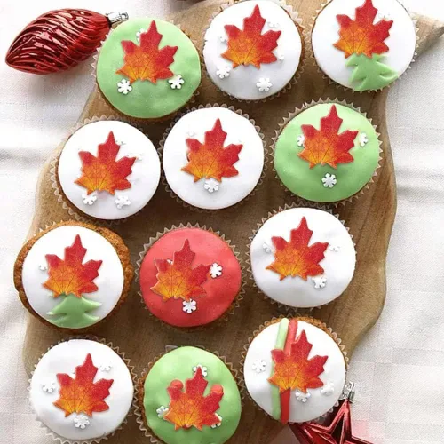 Miniatura 4 de Morofme 50 piezas comestibles de hojas de otoño para cupcakes, hojas de arce, decoración comestible de hojas doradas, papel de oblea, hojas