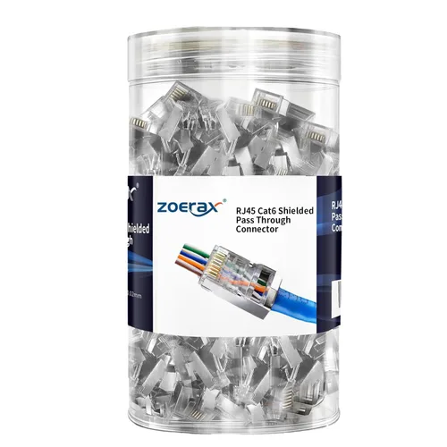 Miniatura 10 de Paquete de 100 conectores de paso RJ45 Cat6 blindados con enchufe modular RJ45 para cable Ethernet FTP/STP sólido o trenzado
