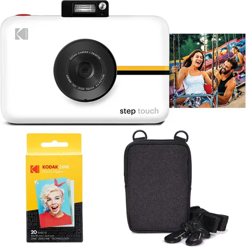 KODAK Step Touch - Cámara digital de 13MP y impresora instantánea con pantalla táctil LCD de 3.5 pulgadas (8.89 cm) (color blanco), paquete Go