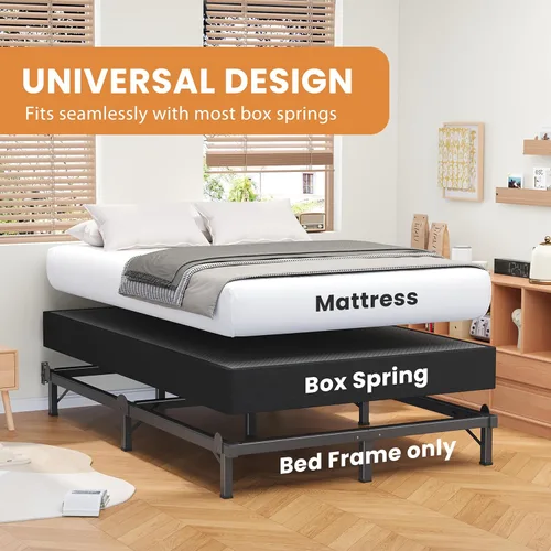 Miniatura 7 de MAF Bastidor de cama de metal Queen de 8 pulgadas, base de cama de soporte de 9 patas, marco de cama Queen para somier y colchón, base de cama Negro