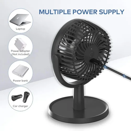 Miniatura 5 de Mini ventilador de escritorio, ventilador de escritorio alimentado por USB con 4 velocidades, pequeño pero potente, flujo de aire fuerte, trabajo