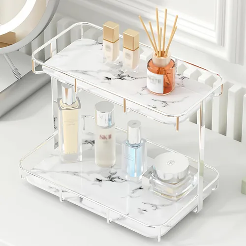 Miniatura 15 de Organizador de baño, organizador de perfumes, organizador de maquillaje, estante de almacenamiento de cosméticos, bandeja de tocador de acero 2