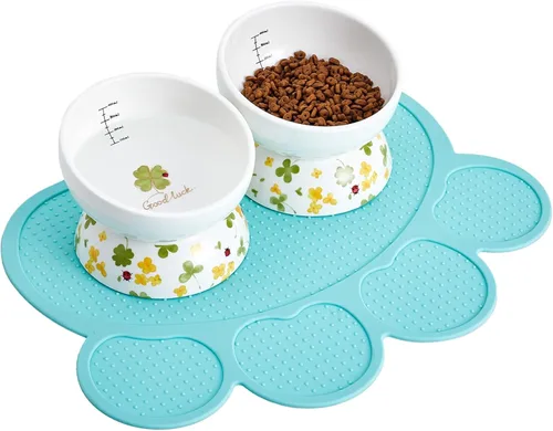 Miniatura 8 de Cuencos elevados de cerámica para gatos Cuenco elevado inclinado para alimentos y agua Cuenco pequeño para perros con alfombrilla de silicona