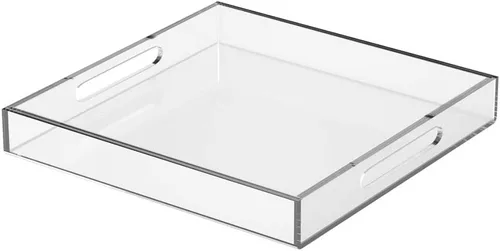 Miniatura 14 de NIUBEE Bandeja acrílica para servir de 12 x 12 pulgadas -a prueba de derrames- bandeja organizadora decorativa para mesa de café otomana y encimera