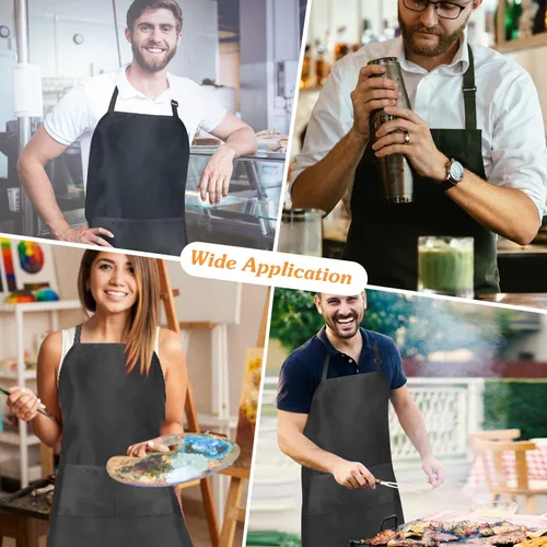 Miniatura 7 de Paquete de 2/10/20 delantales negros ajustables a granel con 2 bolsillos para clases de cocina, barbacoas, fiestas de arte y manualidades