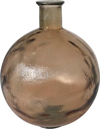 Miniatura 9 de Deco 79 Jarrón decorativo de vidrio reciclado hecho a mano, cuello de botella español, jarrón de centro de mesa acanalado, florero para decoración