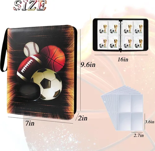 Miniatura 2 de Álbum de Tarjetas de Intercambio, Álbum para Tarjetas Deportivas de 4 Bolsillos con 50 Fundas Compatibles con 400 Tarjetas Deportivas, Álbum Porta