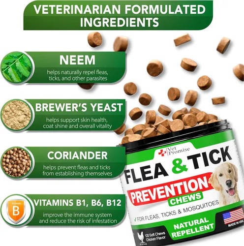 Miniatura 3 de Paquete de 2 masticables para prevención de pulgas y garrapatas para perros, masticables naturales para control de pulgas y garrapatas, píldoras