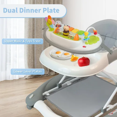 Miniatura 4 de Andador de bebé 5 en 1, caminador de música y luces para bebés niños y niñas de 6 a 12 meses, andadores plegables con ruedas y gorila combo Gris