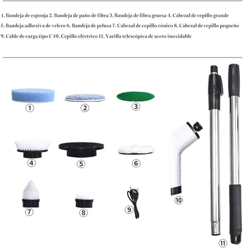 Miniatura 9 de MGLSDeet Cepillo eléctrico giratorio, cepillo de limpieza recargable con cabezales de cepillo reemplazables 8 en 1, limpiador giratorio inalámbrico