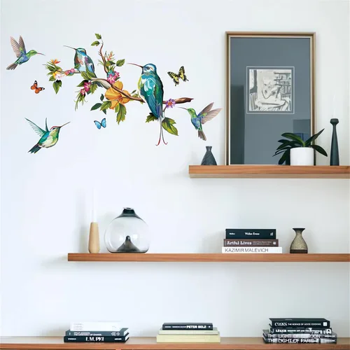 Miniatura 4 de Calcomanías de pared de colibríes y mariposas coloridas, calcomanías de pared de animales voladores de animales voladores, vinilo extraíble