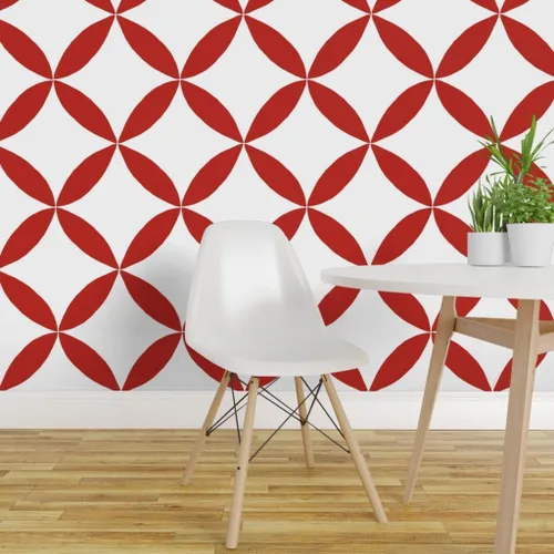 Miniatura 3 de Muestro de papel tapiz extraíble, círculo geométrico rojo, pétalos blancos, minimalista, floral, a gran escala, medio, cuatro pétalos, Scandi, casa
