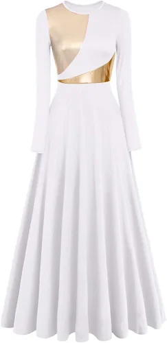 Vestido de baile de alabanza litúrgica metálico bicolor para mujer, de manga larga, lírica, vestido de baile para iglesia, vestido de adoración
