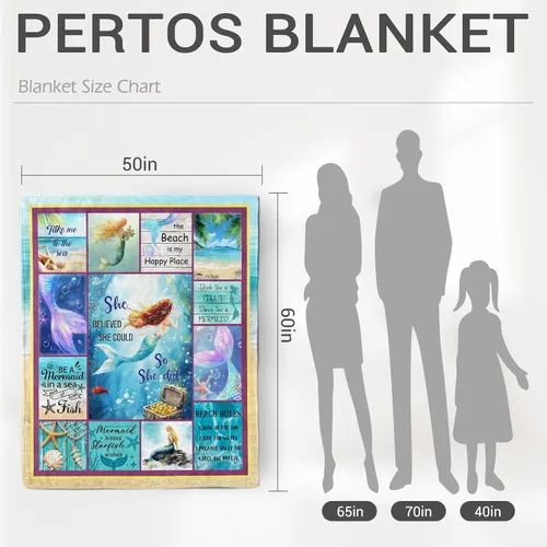 Miniatura 4 de Jekeno - Manta de sirena para niñas, sobrinas, hermanas, mujeres, regalos de cumpleaños o Navidad, estampado azul de sirena, presentes, decoración
