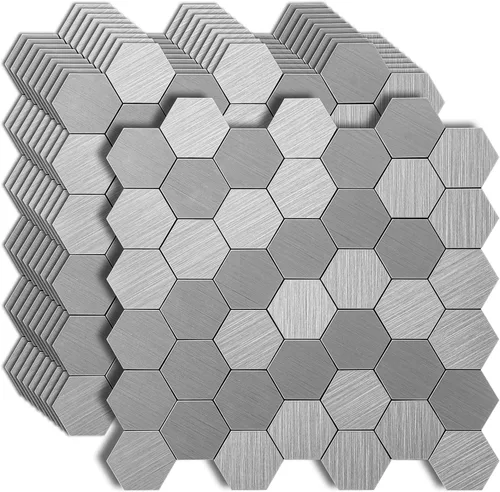 Miniatura 9 de Mosaico decorativo adhesivo de 12" x 12" con superficie de metal cepillado Art3d Plateado (Brush Silver)