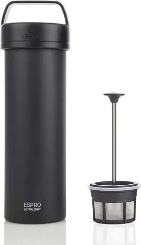 Miniatura 4 de ESPRO P0 Cafetera de prensa francesa ultraligera para viajes, acero inoxidable aislado al vacío, 16 onzas, negro meteorito mate Meteorito negro mate