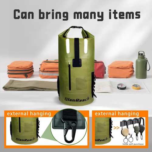 Miniatura 5 de Mochila impermeable de 55 litros, resistente a la suciedad, equipo esencial para kayak, senderismo, campamento, viajes en la playa con bolsa seca