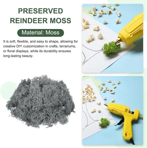 Miniatura 3 de MECCANIXITY Musgo de reno preservado de 4.6 onzas, musgo artificial decorativo gris para plantas en maceta, manualidades de interiores, centros