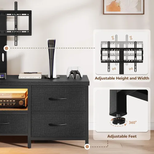 Miniatura 8 de Soporte de TV para TV de 80 pulgadas con soporte, centro de entretenimiento LED con cajones de tela y tomas de corriente, consola multimedia