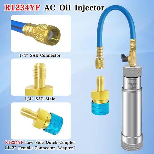 Miniatura 3 de Inyector de tinte de CA con válvula de cierre, inyector de aceite de CA para R1234yf R134a R410a, inyector de tinte 1234yf con función de prevención