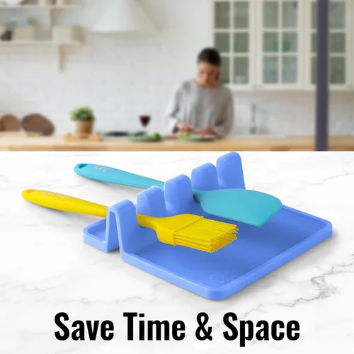 Miniatura 7 de Zulay Kitchen - Reposa utensilios de silicona con bandeja antigoteo para múltiples utensilios de cocina, sin BPA y resistente al calor; soporte