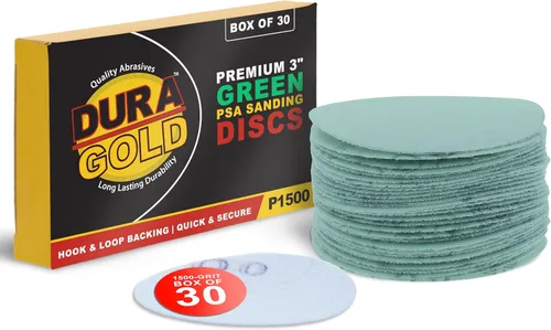 Miniatura 17 de Dura-Gold - Premium - Discos de lijado de gancho y bucle dorados de grano 180 de 3 pulgadas para lijadoras DA - Caja de 30 discos de acabado