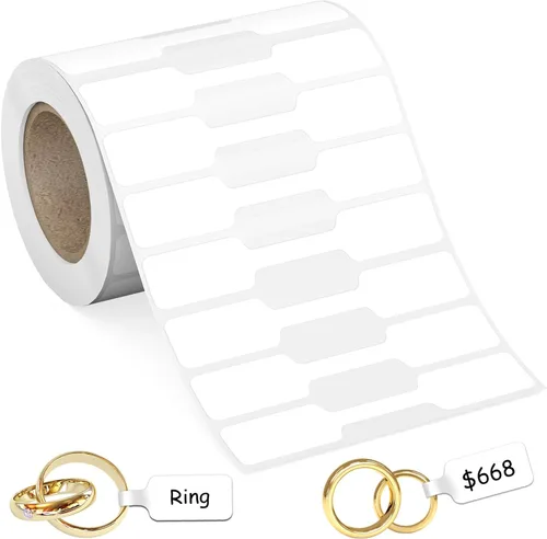 Miniatura 8 de 1000 etiquetas de precio de joyería, rollo para etiquetas de exhibición de collares, anillos, etiquetas de identificación autoadhesivas en blanco