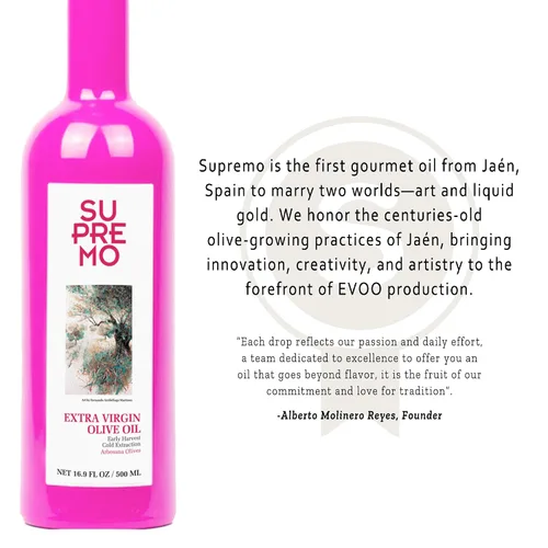Miniatura 6 de SUPREMO Arbosana - Aceite de oliva virgen extra – Aceite de oliva orgánico prensado en frío en botella de vidrio, 100% puro y natural, AOVE español