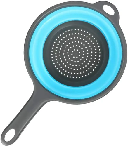 Coladores plegables de silicona para cocina, coladores plegables con asas, colador plegable que ahorra espacio para drenar pasta, verduras (azul)