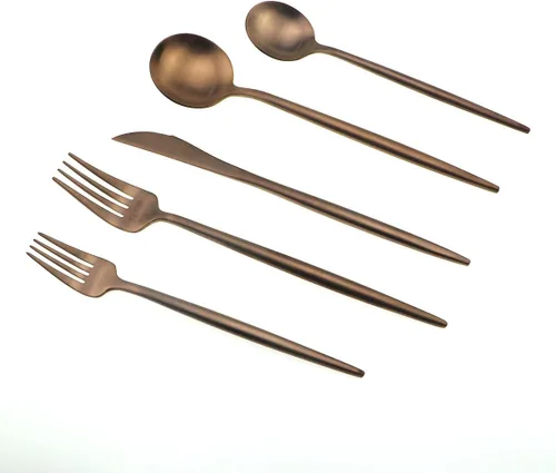 Miniatura 3 de JASHII Juego de cubiertos de acero inoxidable 18/10 de 20 piezas, color oro rosa mate, tenedor, tenedor de ensalada, cuchara de postre, servicio