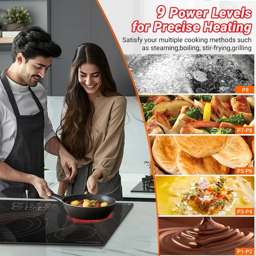 Miniatura 3 de AMZCHEF - Estufa eléctrica de 30 pulgadas, 5 quemadores integrados, estufa eléctrica de superficie de vidrio cerámico de hasta 9000W con control