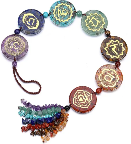 Miniatura 2 de Jovivi Adorno colgante de piedras de chakra, 7 símbolos de chakras, cristales curativos, borlas colgantes, colgador de pared para yoga, meditación