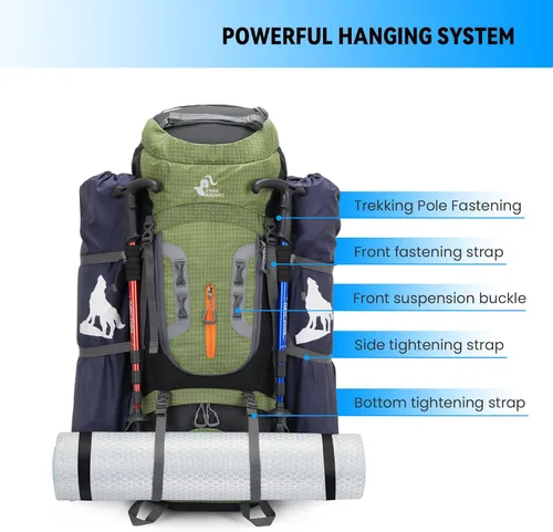 Miniatura 5 de Bseash Mochila impermeable de 80L para senderismo y camping con funda para la lluvia, ligera, para deportes al aire libre, viajes, mochila de día