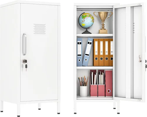 Miniatura 10 de PAOFIN - Armario de almacenamiento de casillero de metal de 24.4" de alto con 1 puerta, despensa con estantes, armario de almacenamiento con pie