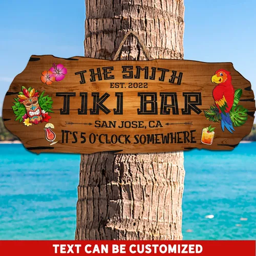 Miniatura 3 de Artsy Woodsy Letrero de madera personalizado con estampado de barra Tiki (no tallado ni neón), decoración de verano, cartel de piscina, patio