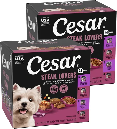 Miniatura 22 de Cesar Classic Loaf in Sauce - Alimento húmedo para perros adultos, para amantes de las aves de corral, paquete variado con pollo real, pavo o pato