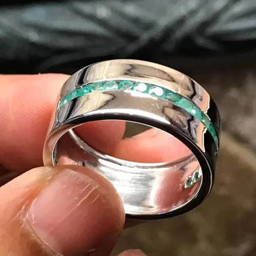 Miniatura 4 de Anillo de plata de ley 925 con esmeralda natural para hombre, talla 6, 7, 8, 9, 10, 11, 12, 13