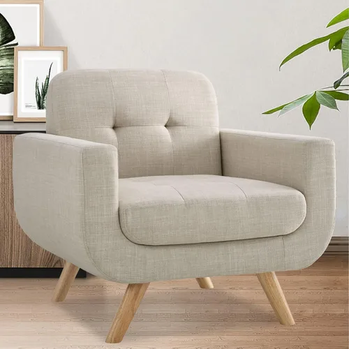 Rosevera Elena - Sillón contemporáneo con tapicería de lino, muebles de sala de estar, color beige claro