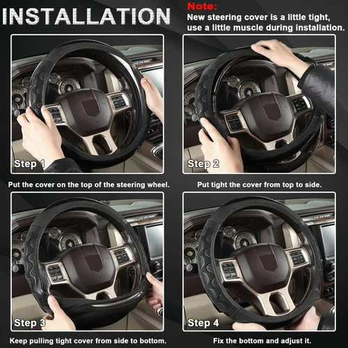 Miniatura 7 de GIANT PANDA Funda de volante para Dodge Ram 1500 - Fundas para volante de automóvil para Dodge Ram 2500 3500 15.5-16 pulgadas - Gris B-negro+gris