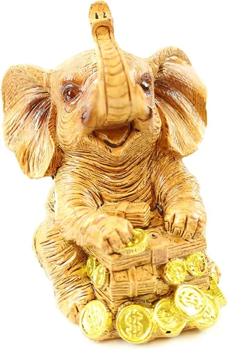 Miniatura 3 de Juego de 4 estatuas de tronco de elefante dorado, riqueza de la suerte de Feng Shui, decoración del hogar, cumpleaños, felicitación, regalo