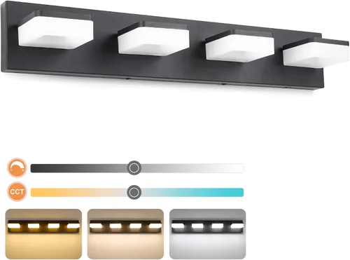 Miniatura 13 de GOODATE Lámparas de baño regulables de 3 colores sobre el espejo, luces LED cromadas, de acero inoxidable acrílico, 6 luces de tocador de baño