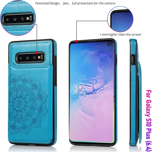 Miniatura 4 de Funda tipo cartera para Galaxy S10 de 6.1 pulgadas con tarjetero, diseño de mandala en relieve de piel sintética con doble cierre magnético